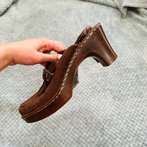 NICOLE chocolate brown vintage Y2K studded heeled mules/clogs suede 9 chunky - Picture 3 of 5